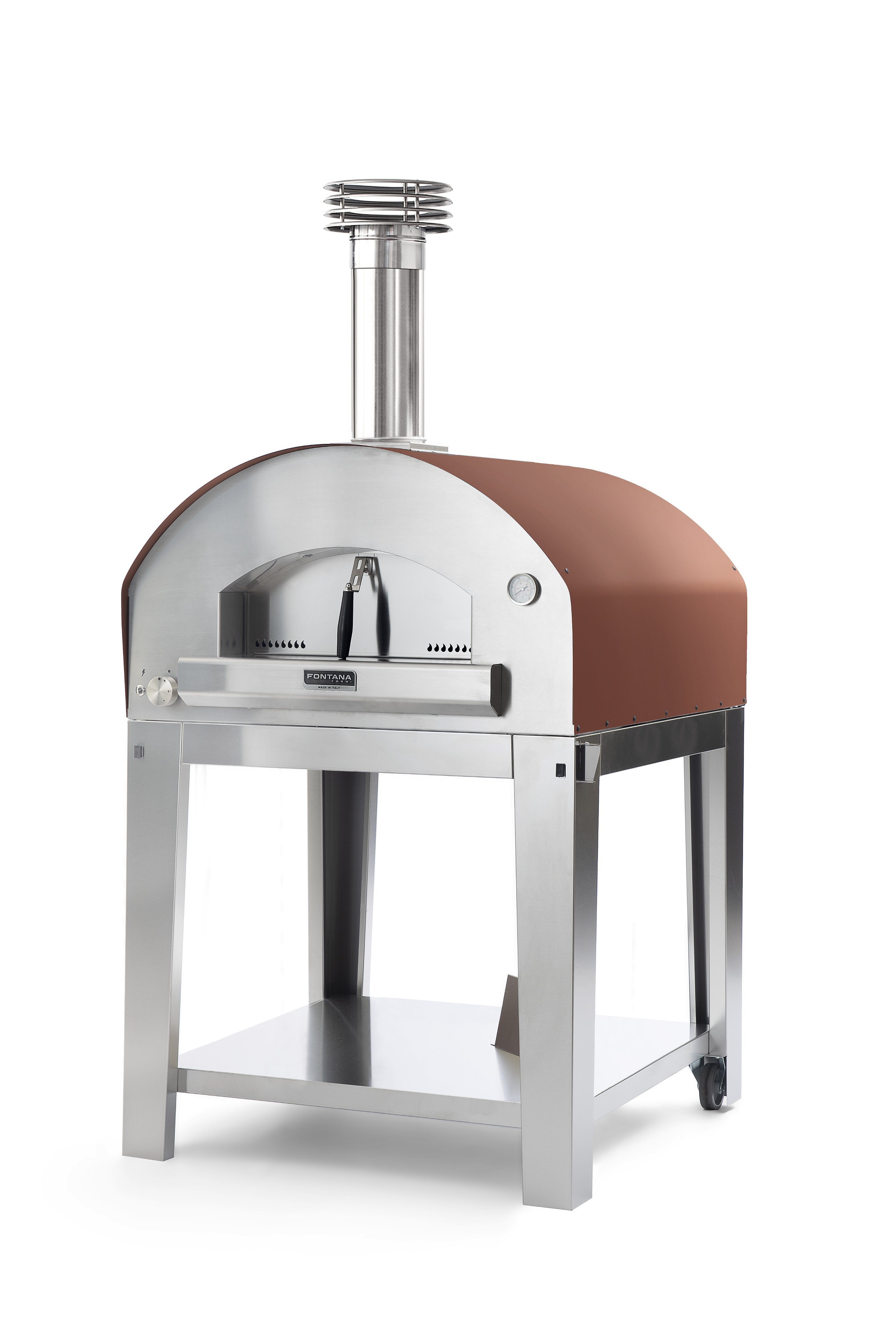 Dome oven Fontana Marinara, stainless steel pizza oven with gas firing, red