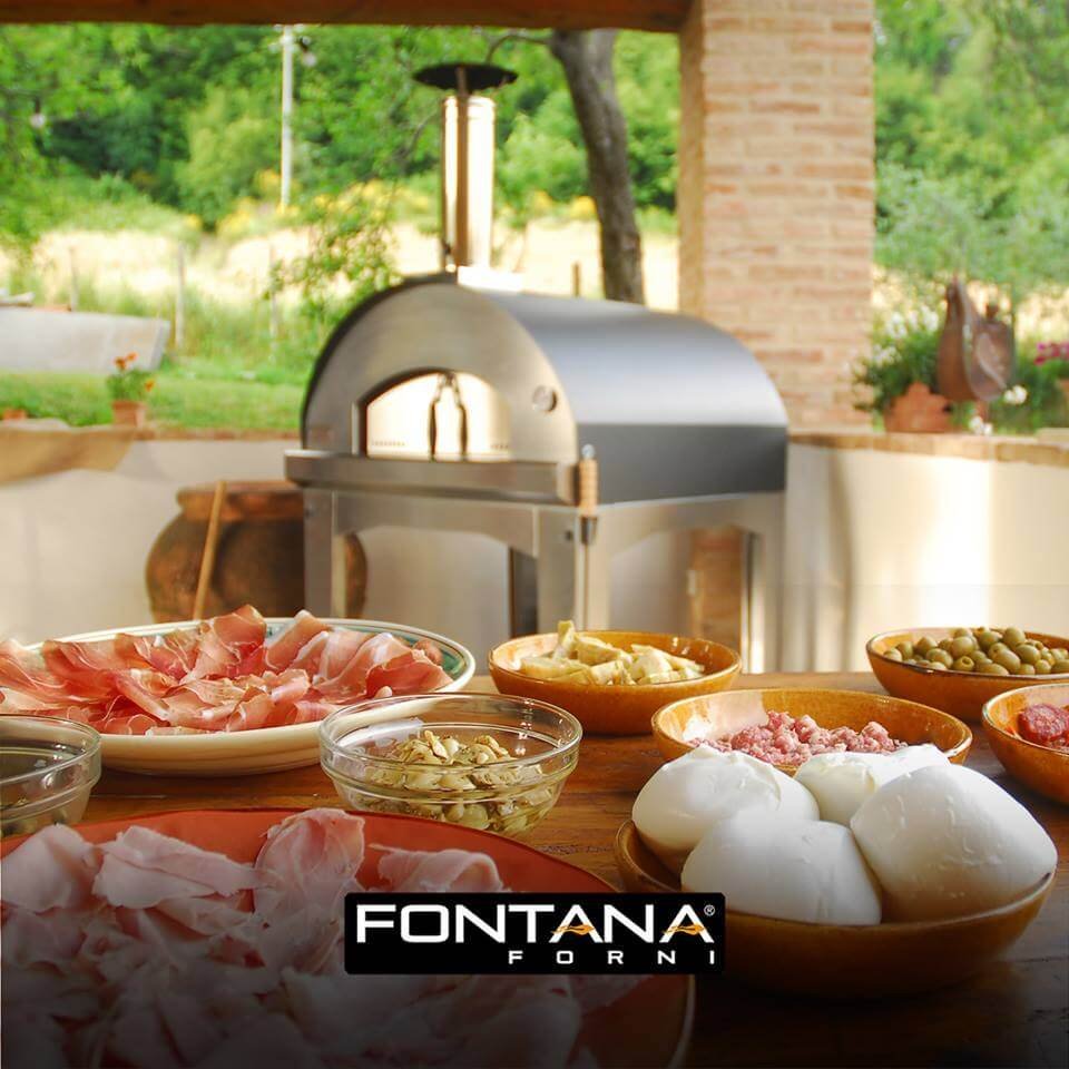 Dome oven Fontana Marinara, stainless steel pizza oven with wood firing, red