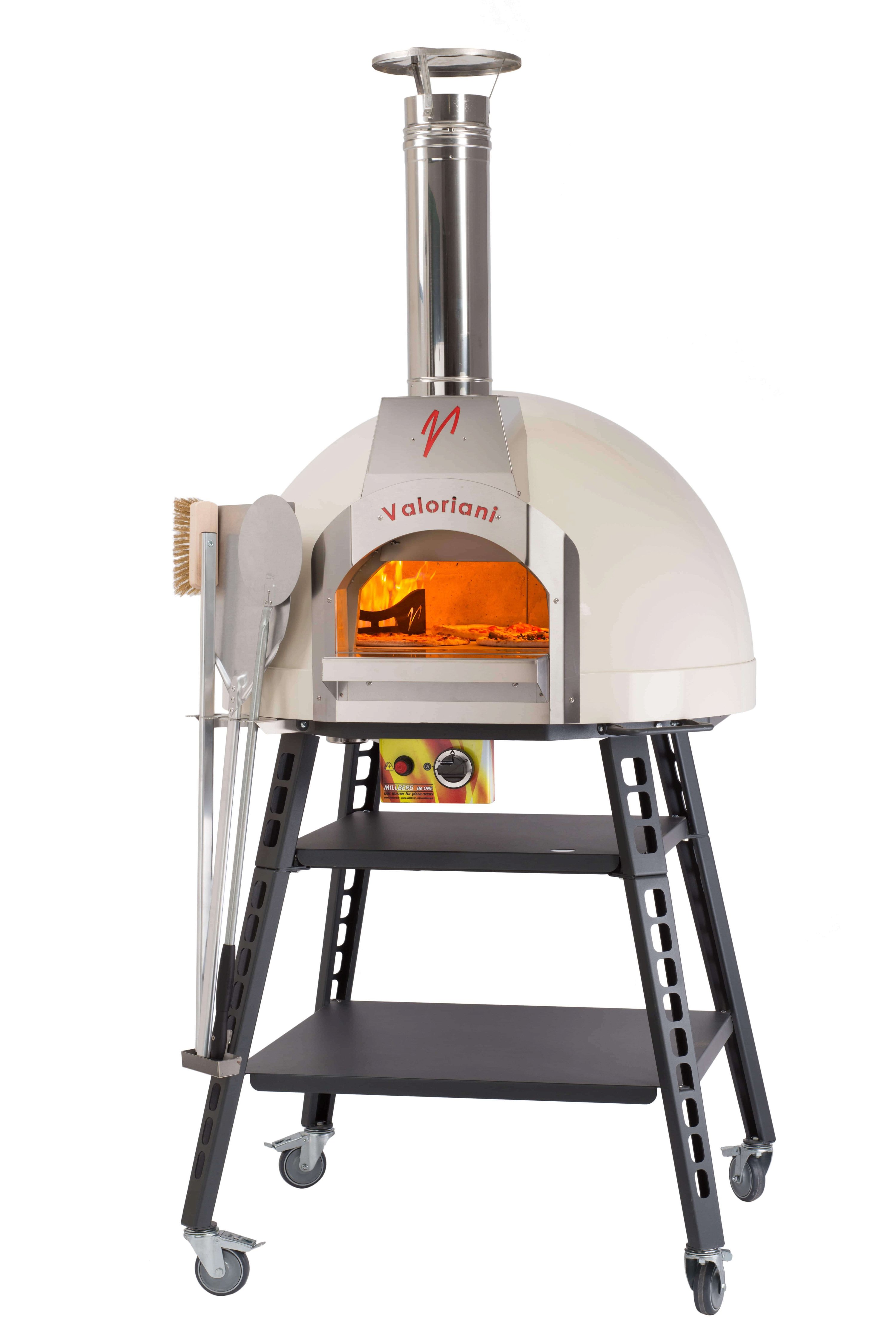 Valoriani Baby: Pizzaofen mit 75cm Durchmesser, inkl. manuellem Gasbrenner und kompletter Basis, weiß