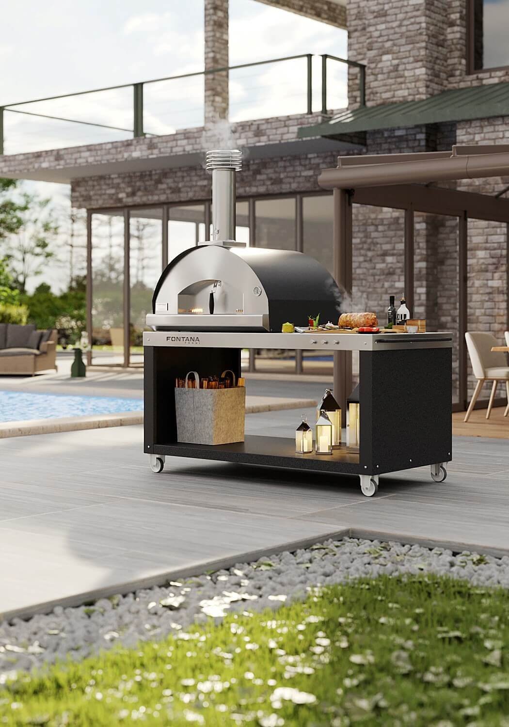 Outdoorküchen-Bundle bestehend aus Pizza Desk und Fontana-Kuppelofen mit Holzbefeuerung
