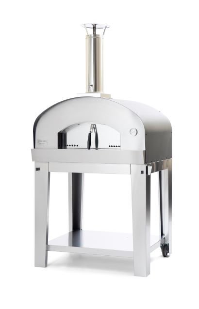 Entry level pizza oven Toscano Luigi, dome oven with wood firing and undercarriage anthracite