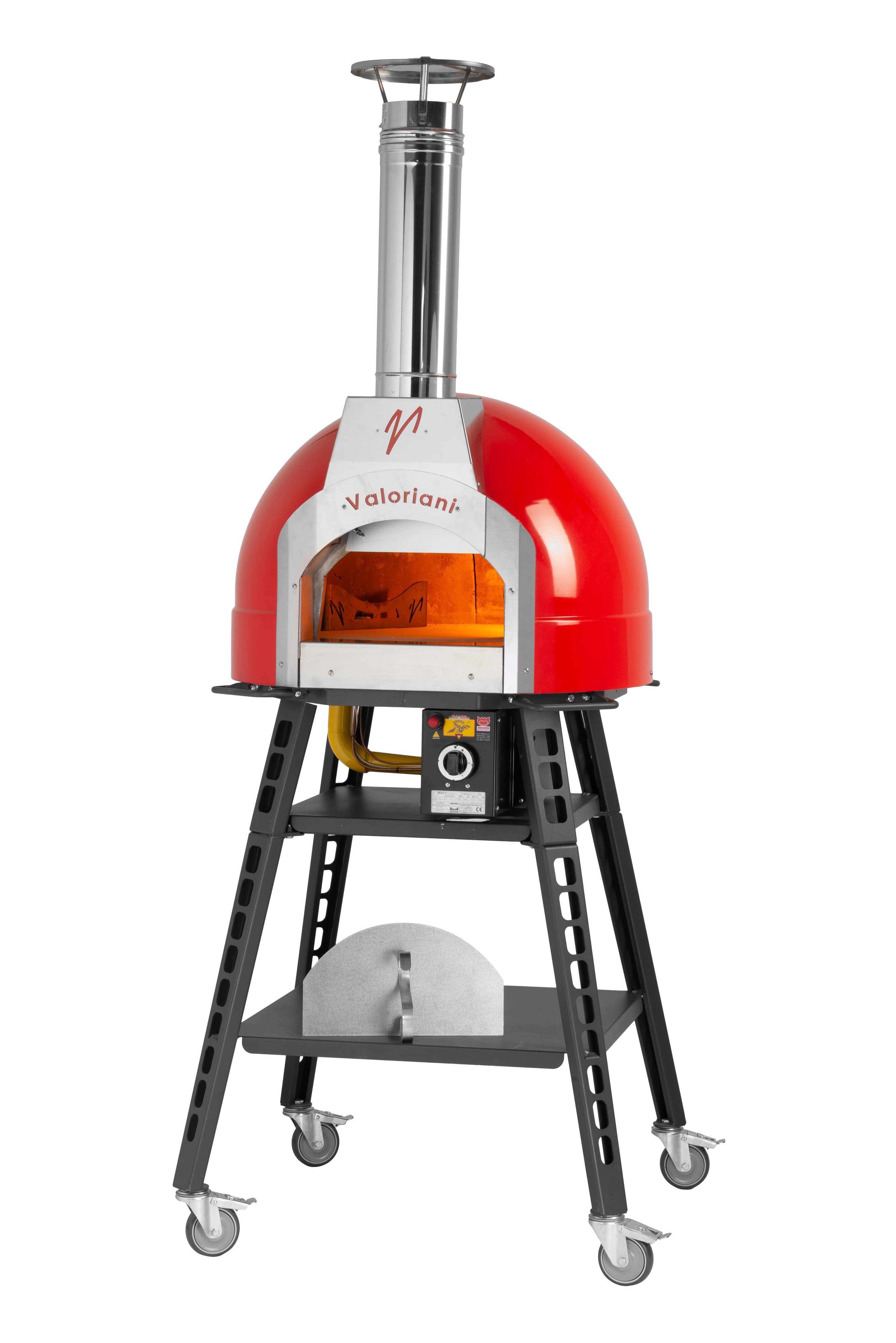 Valoriani Baby: pizza oven with gas firing and 60cmdiameter, incl. complete base, red.