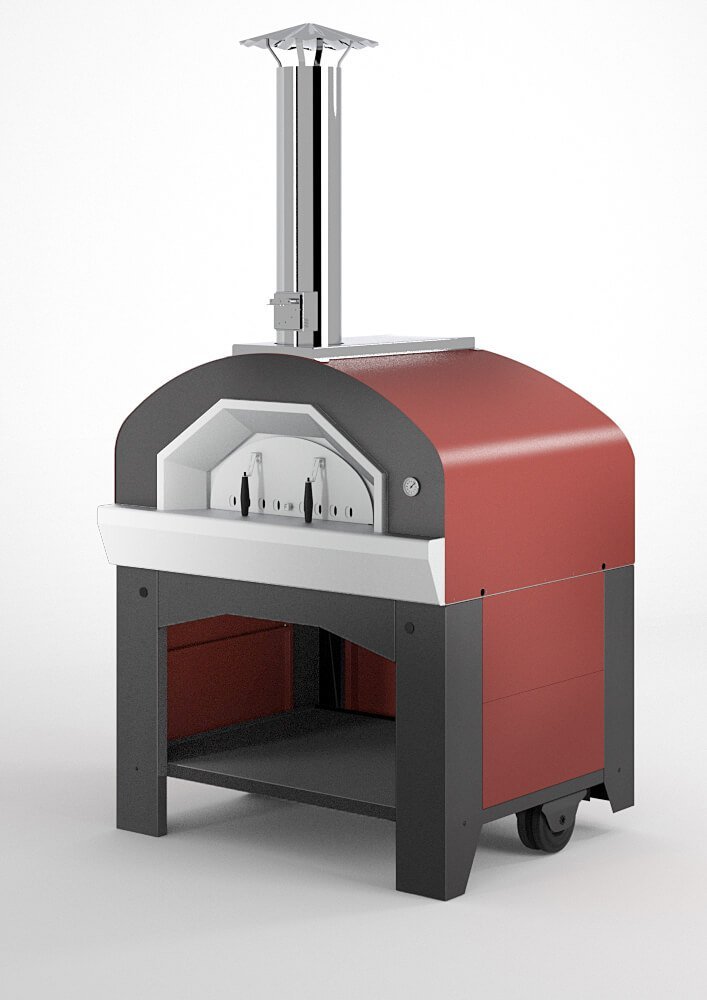 Fontana Prometeo: wood burning pizza oven, pizza oven with rolling cart, super energy efficient