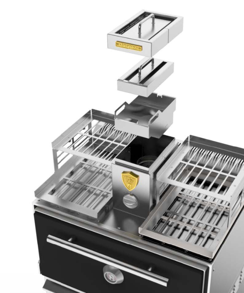 Grill oven HJX Pro from Josper with table, tempering unit and drawer, for 120 guests.