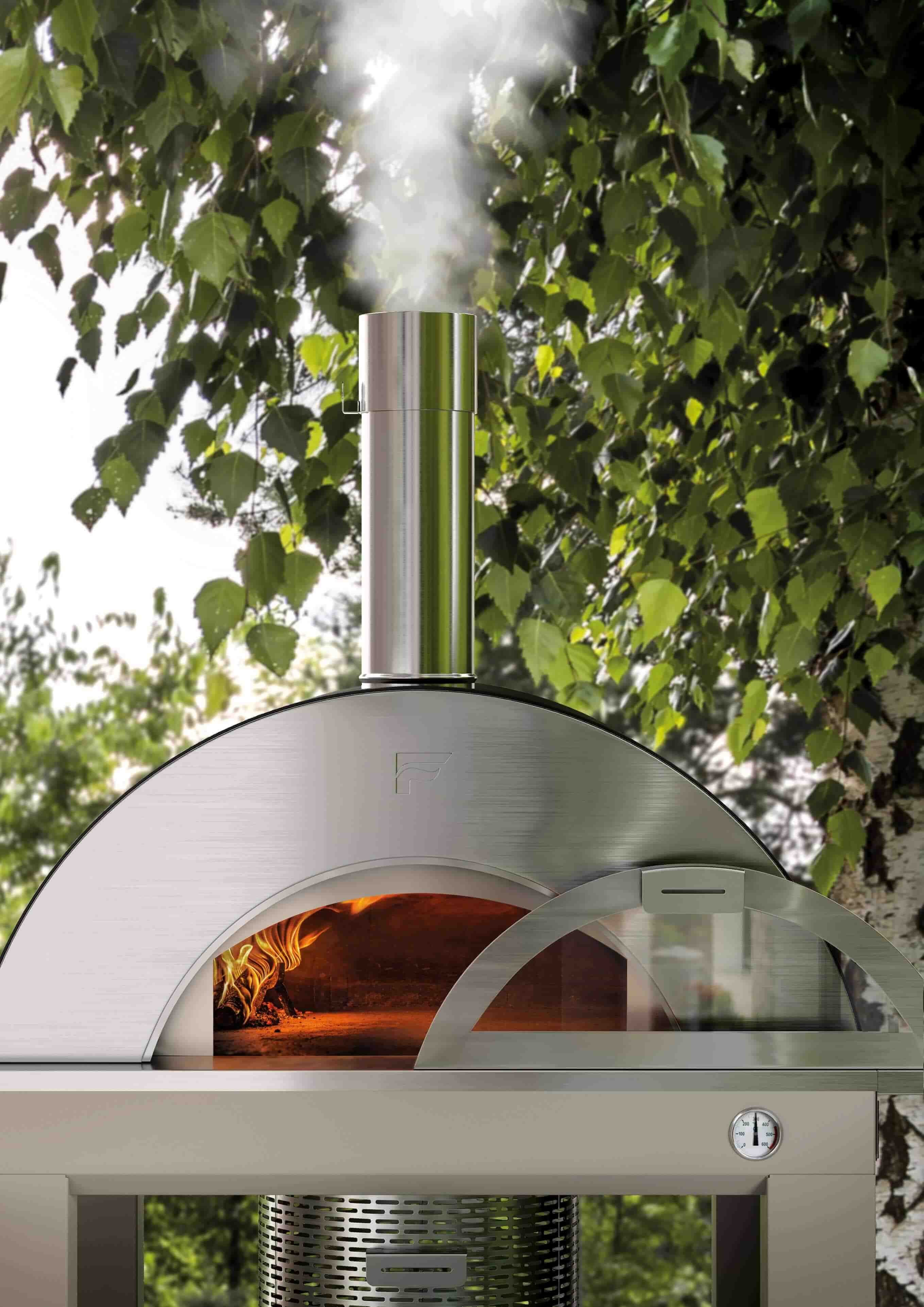 Pizza oven Fontana Bellagio, stainless steel dome oven with wood firing and glass door, tabletop pizza oven